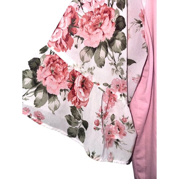 Shein Curve Pink V-Neck Top With Floral Sheer Bell Sleeves 2XL - Picture 2 of 7